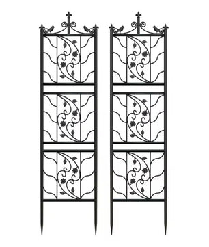 Set van 2 Metalen Klimrekken voor Planten – Zwart, 195 cm Hoog, Tuinspalies met Grondpennen voor Klimplanten & Tuinafscheiding