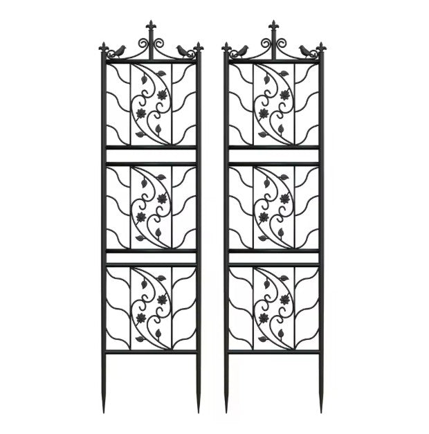 Set van 2 Metalen Klimrekken voor Planten – Zwart, 195 cm Hoog, Tuinspalies met Grondpennen voor Klimplanten & Tuinafscheiding