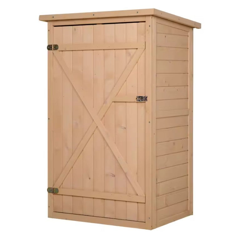 Houten Tuinopbergkast met Schuin Dak – Weerbestendige Opbergkast met 2 Planken – 75 × 56 × 115 cm – Afsluitbare Tuinkast voor Balkon en Tuin