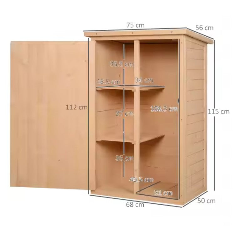 Houten Tuinopbergkast met Schuin Dak – Weerbestendige Opbergkast met 2 Planken – 75 × 56 × 115 cm – Afsluitbare Tuinkast voor Balkon en Tuin