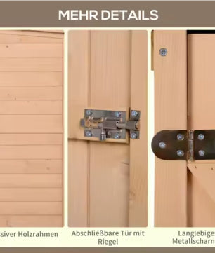 Houten Tuinopbergkast met Schuin Dak – Weerbestendige Opbergkast met 2 Planken – 75 × 56 × 115 cm – Afsluitbare Tuinkast voor Balkon en Tuin
