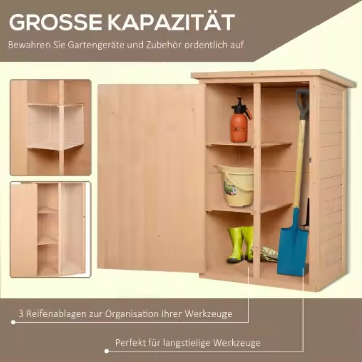 Houten Tuinopbergkast met Schuin Dak – Weerbestendige Opbergkast met 2 Planken – 75 × 56 × 115 cm – Afsluitbare Tuinkast voor Balkon en Tuin