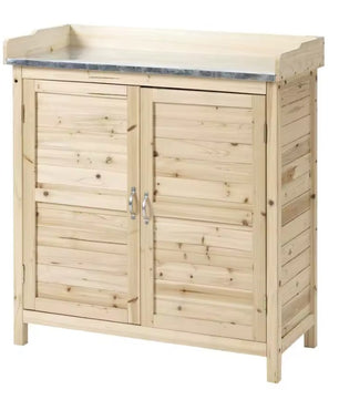 Houten Tuinkast met Werkblad en Opbergruimte – Gegalvaniseerd Aanrecht – 2 Planken – 83 × 40 × 92 cm – Planttafel en Gereedschapskast voor Tuin en Balkon