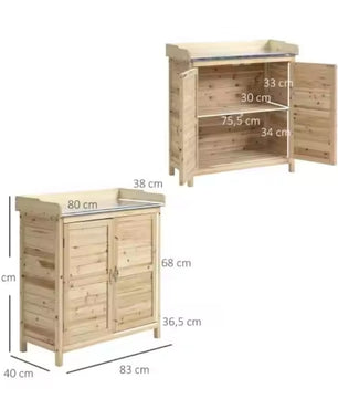 Houten Tuinkast met Werkblad en Opbergruimte – Gegalvaniseerd Aanrecht – 2 Planken – 83 × 40 × 92 cm – Planttafel en Gereedschapskast voor Tuin en Balkon