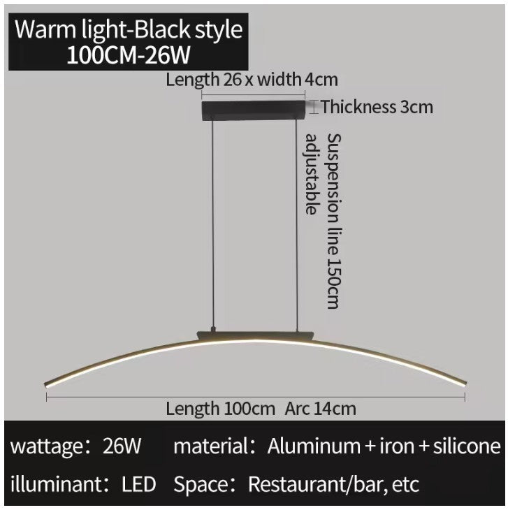 Moderne LED Boog Hanglamp 100 cm – Dimbare Arc Design Lamp van Aluminium & IJzer – Energiezuinig, 3000–6500K – Voor Eetkamer, Woonkamer & Keuken