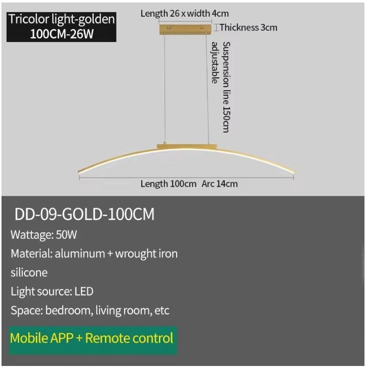 Moderne LED Boog Hanglamp 100 cm – Dimbare Arc Design Lamp van Aluminium & IJzer – Energiezuinig, 3000–6500K – Voor Eetkamer, Woonkamer & Keuken