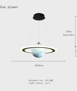 Acryl Planeet Hanglamp met E27 Fitting – Ruimte & Ster Design – Driekleurig Licht via Wandschakelaar – Moderne Hanglamp voor Woonkamer, Slaapkamer & Kinderkamer