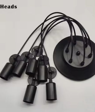 Vintage Spider Kroonluchter E27 – Industriële Plafondlamp met Meerdere Armen – Zwart Metaal – Voor Woonkamer, Keuken, Restaurant & Loft