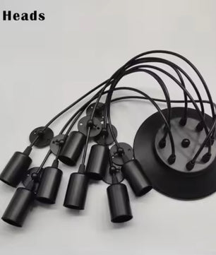Vintage Spider Kroonluchter E27 – Industriële Plafondlamp met Meerdere Armen – Zwart Metaal – Voor Woonkamer, Keuken, Restaurant & Loft