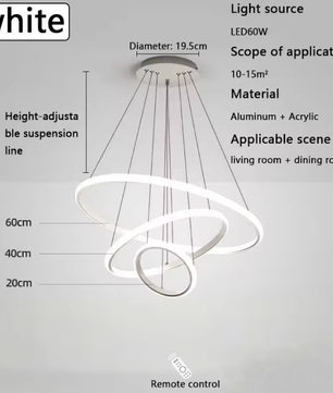Moderne LED Kroonluchter met Cirkel Design – Luxe Minimalistische Hanglamp van Metaal & Acryl – LED Ringlamp voor Woonkamer, Eettafel & Restaurant (220V)
