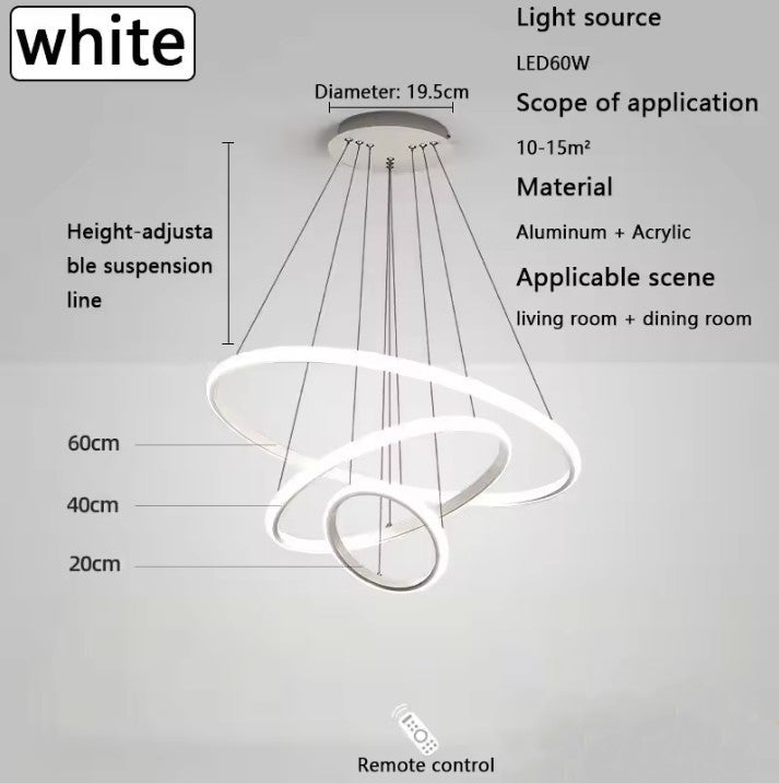 Moderne LED Kroonluchter met Cirkel Design – Luxe Minimalistische Hanglamp van Metaal & Acryl – LED Ringlamp voor Woonkamer, Eettafel & Restaurant (220V)