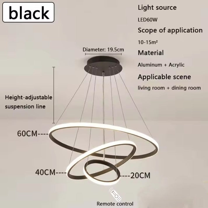 Moderne LED Kroonluchter met Cirkel Design – Luxe Minimalistische Hanglamp van Metaal & Acryl – LED Ringlamp voor Woonkamer, Eettafel & Restaurant (220V)