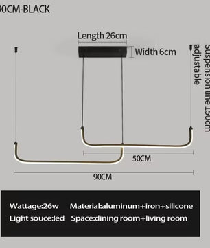 Moderne LED Kroonluchter van Aluminium – Lineaire Design Hanglamp 90 cm met 24W LED – Zwarte Pendellamp voor Woonkamer, Eetkamer & Slaapkamer