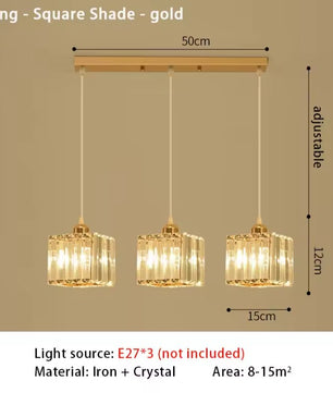 Luxe Kristallen Hanglamp met E27 Fittingen – Moderne Design Plafondlamp met Ronde of Rechthoekige Plafondplaat – Kristallen Pendellamp voor Woonkamer, Eetkamer & Slaapkamer