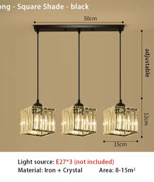 Luxe Kristallen Hanglamp met E27 Fittingen – Moderne Design Plafondlamp met Ronde of Rechthoekige Plafondplaat – Kristallen Pendellamp voor Woonkamer, Eetkamer & Slaapkamer