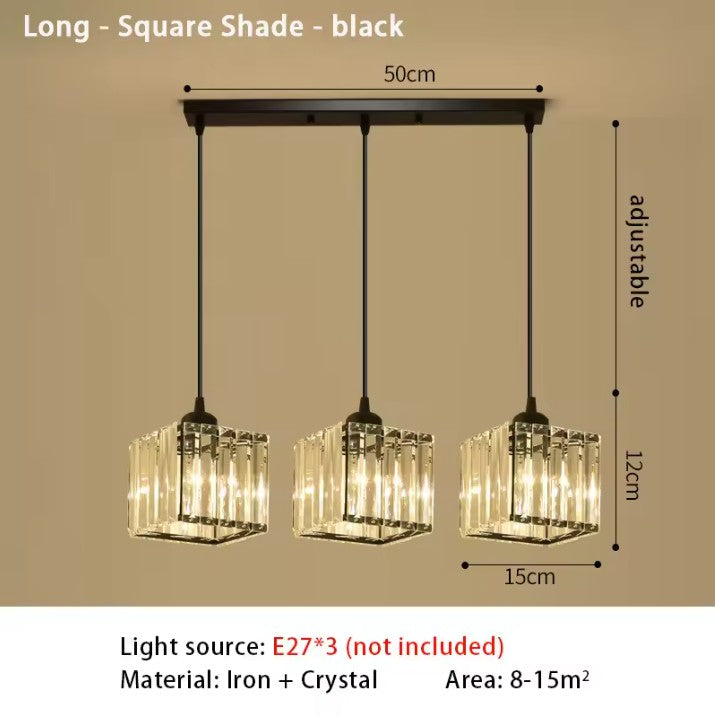 Luxe Kristallen Hanglamp met E27 Fittingen – Moderne Design Plafondlamp met Ronde of Rechthoekige Plafondplaat – Kristallen Pendellamp voor Woonkamer, Eetkamer & Slaapkamer