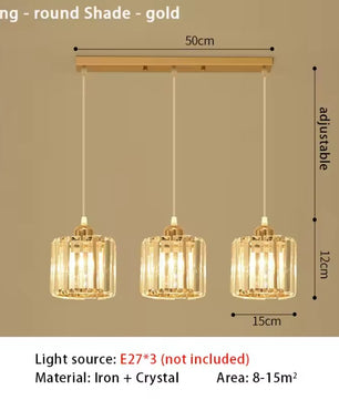 Luxe Kristallen Hanglamp met E27 Fittingen – Moderne Design Plafondlamp met Ronde of Rechthoekige Plafondplaat – Kristallen Pendellamp voor Woonkamer, Eetkamer & Slaapkamer