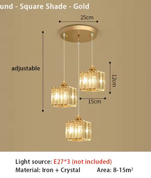 Luxe Kristallen Hanglamp met E27 Fittingen – Moderne Design Plafondlamp met Ronde of Rechthoekige Plafondplaat – Kristallen Pendellamp voor Woonkamer, Eetkamer & Slaapkamer