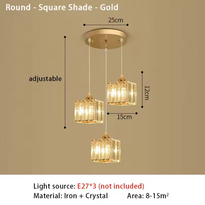 Luxe Kristallen Hanglamp met E27 Fittingen – Moderne Design Plafondlamp met Ronde of Rechthoekige Plafondplaat – Kristallen Pendellamp voor Woonkamer, Eetkamer & Slaapkamer