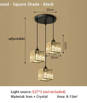 Luxe Kristallen Hanglamp met E27 Fittingen – Moderne Design Plafondlamp met Ronde of Rechthoekige Plafondplaat – Kristallen Pendellamp voor Woonkamer, Eetkamer & Slaapkamer