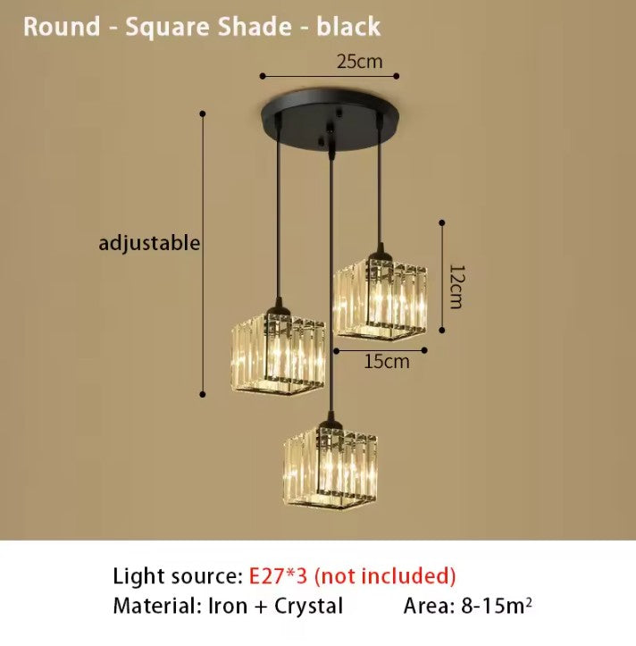 Luxe Kristallen Hanglamp met E27 Fittingen – Moderne Design Plafondlamp met Ronde of Rechthoekige Plafondplaat – Kristallen Pendellamp voor Woonkamer, Eetkamer & Slaapkamer