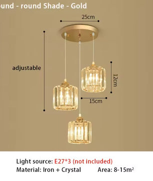Luxe Kristallen Hanglamp met E27 Fittingen – Moderne Design Plafondlamp met Ronde of Rechthoekige Plafondplaat – Kristallen Pendellamp voor Woonkamer, Eetkamer & Slaapkamer
