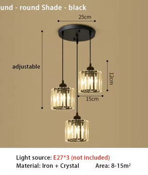 Luxe Kristallen Hanglamp met E27 Fittingen – Moderne Design Plafondlamp met Ronde of Rechthoekige Plafondplaat – Kristallen Pendellamp voor Woonkamer, Eetkamer & Slaapkamer