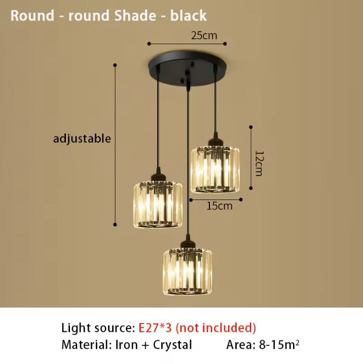 Luxe Kristallen Hanglamp met E27 Fittingen – Moderne Design Plafondlamp met Ronde of Rechthoekige Plafondplaat – Kristallen Pendellamp voor Woonkamer, Eetkamer & Slaapkamer