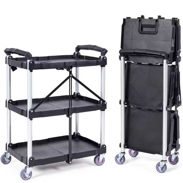 Opvouwbare Gereedschapswagen met Wielen – 3-Laags Rollende Opbergwagen