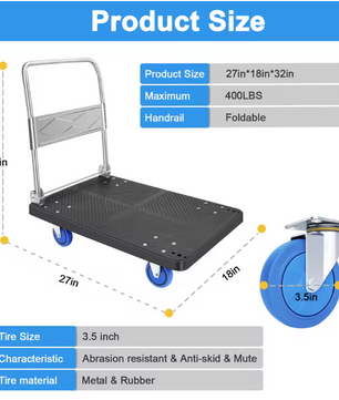Heavy Duty Opvouwbare Winkelwagen met Wielen – Steekwagen en Dolly voor Transport en Bagage