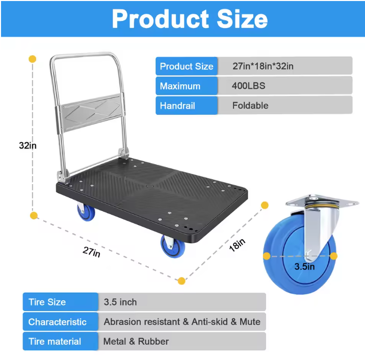 Heavy Duty Opvouwbare Winkelwagen met Wielen – Steekwagen en Dolly voor Transport en Bagage