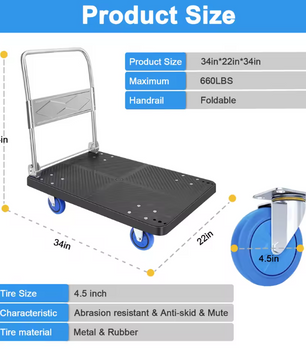 Heavy Duty Opvouwbare Winkelwagen met Wielen – Steekwagen en Dolly voor Transport en Bagage