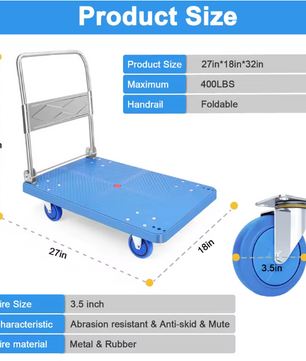Heavy Duty Opvouwbare Winkelwagen met Wielen – Steekwagen en Dolly voor Transport en Bagage