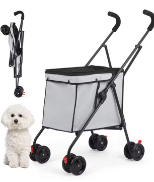 Opvouwbare Huisdierenwagen met 4 Wielen – Lichtgewicht Wandelwagen voor Honden en Katten