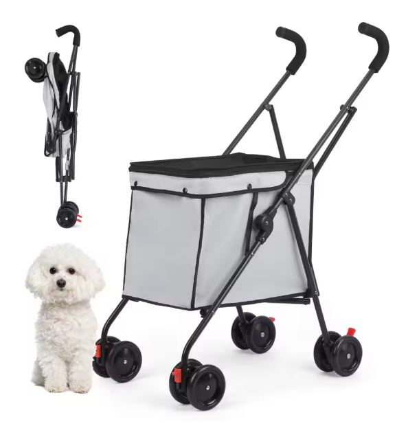 Opvouwbare Huisdierenwagen met 4 Wielen – Lichtgewicht Wandelwagen voor Honden en Katten