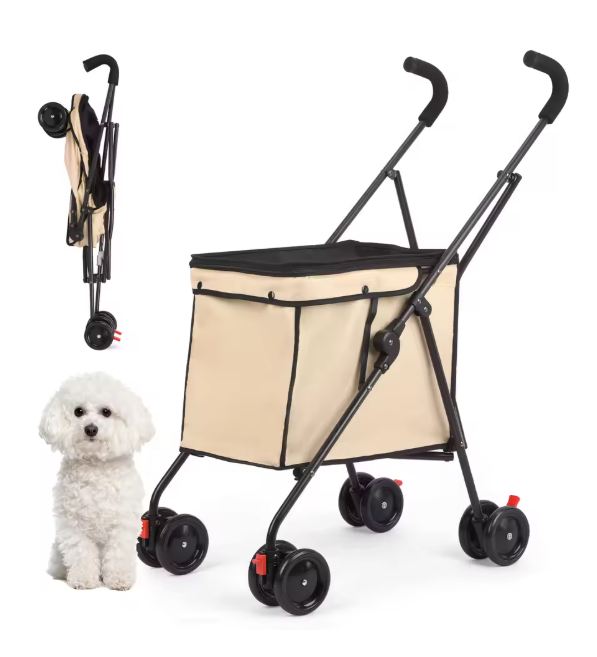 Opvouwbare Huisdierenwagen met 4 Wielen – Lichtgewicht Wandelwagen voor Honden en Katten