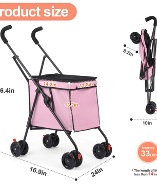 Opvouwbare Huisdierenwagen met 4 Wielen – Lichtgewicht Wandelwagen voor Honden en Katten