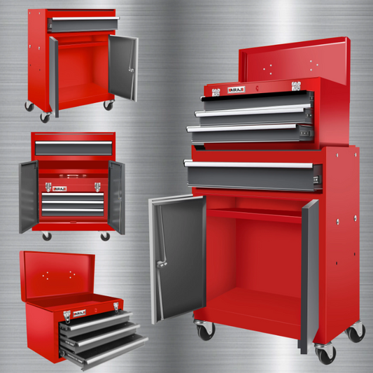 Afsluitbare Gereedschapskast met Dubbele Deuren en 4 Laden – 2-in-1 Metalen Gereedschapskist