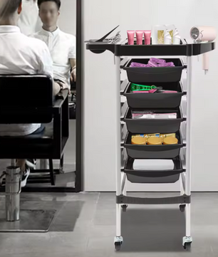 Salonwagen met 6 Niveaus en 5 Lades – Verrijdbare Opbergwagen met Wielen voor Salon en Werkruimte