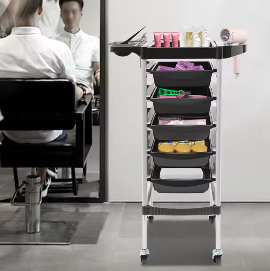 Salonwagen met 6 Niveaus en 5 Lades – Verrijdbare Opbergwagen met Wielen voor Salon en Werkruimte