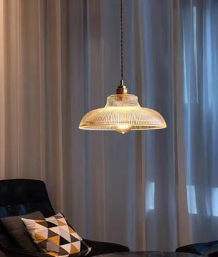 Nordic Houten Glazen Hanglamp – Scandinavisch Vintage Design met Messing Accent – E27 Fitting – Warm Sfeervol Licht