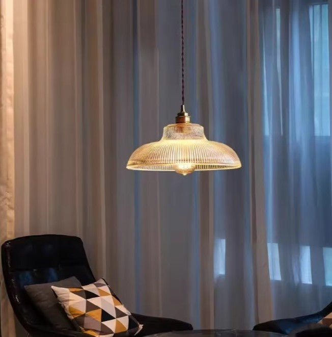 Nordic Houten Glazen Hanglamp – Scandinavisch Vintage Design met Messing Accent – E27 Fitting – Warm Sfeervol Licht