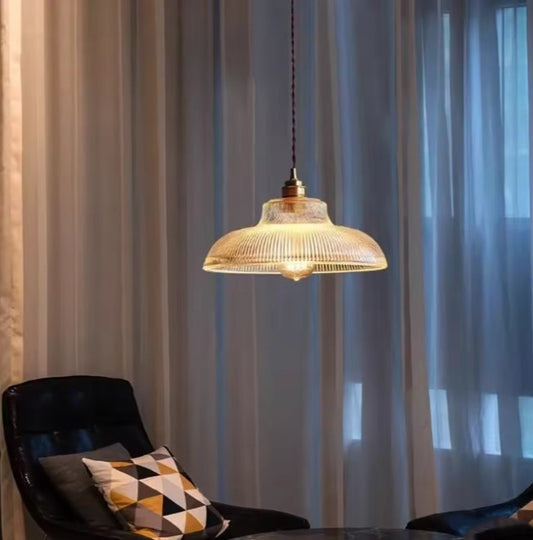 Nordic Houten Glazen Hanglamp – Scandinavisch Vintage Design met Messing Accent – E27 Fitting – Warm Sfeervol Licht