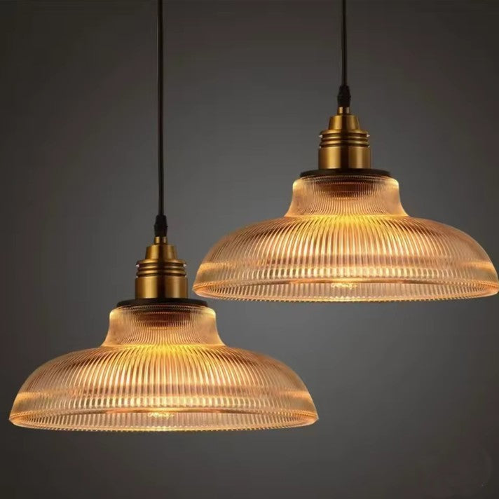 Nordic Houten Glazen Hanglamp – Scandinavisch Vintage Design met Messing Accent – E27 Fitting – Warm Sfeervol Licht