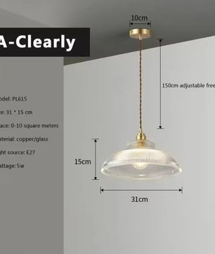 Nordic Houten Glazen Hanglamp – Scandinavisch Vintage Design met Messing Accent – E27 Fitting – Warm Sfeervol Licht