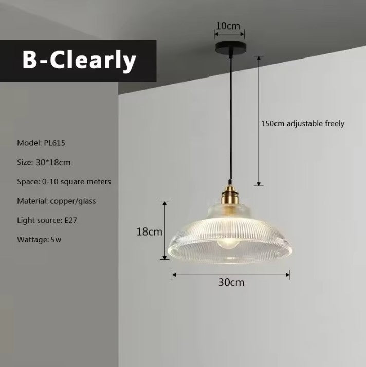 Nordic Houten Glazen Hanglamp – Scandinavisch Vintage Design met Messing Accent – E27 Fitting – Warm Sfeervol Licht