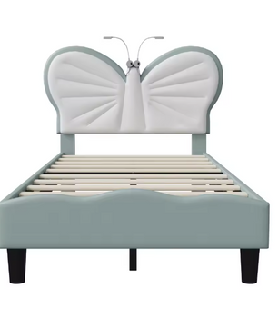 Gestoffeerd Bed met Vlindervormig Hoofdbord – LED-verlichting, Verstelbare Hoogte en PU-Kunstleer