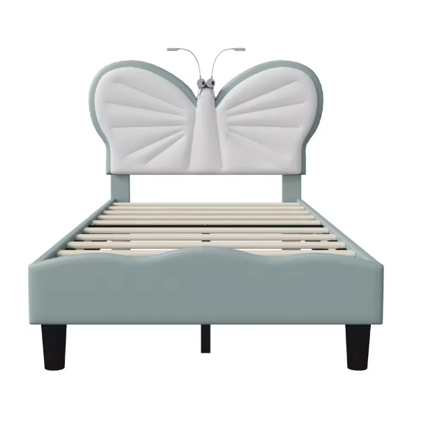 Gestoffeerd Bed met Vlindervormig Hoofdbord – LED-verlichting, Verstelbare Hoogte en PU-Kunstleer