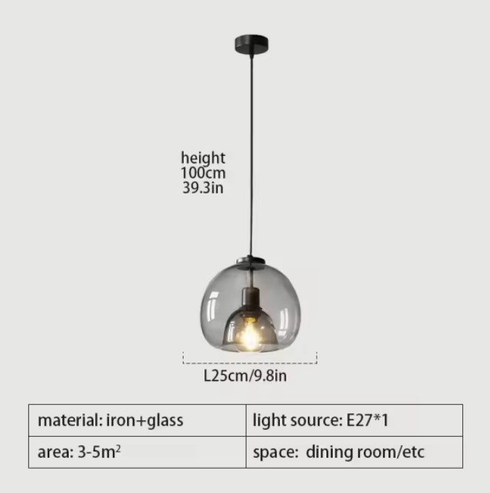 Nordic Glazen Hanglamp – Scandinavisch Minimalistisch Design – Rokerig Grijs Glas – E27 – Voor Keuken, Eetkamer & Woonkamer