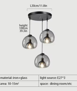 Nordic Glazen Hanglamp – Scandinavisch Minimalistisch Design – Rokerig Grijs Glas – E27 – Voor Keuken, Eetkamer & Woonkamer